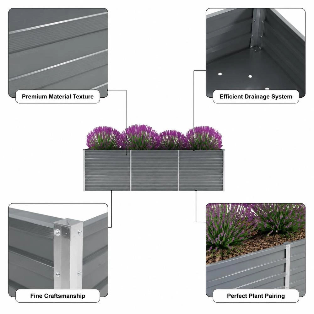 Garden Raised Bed Galvanized Steel 240x80x77 Cm Gray