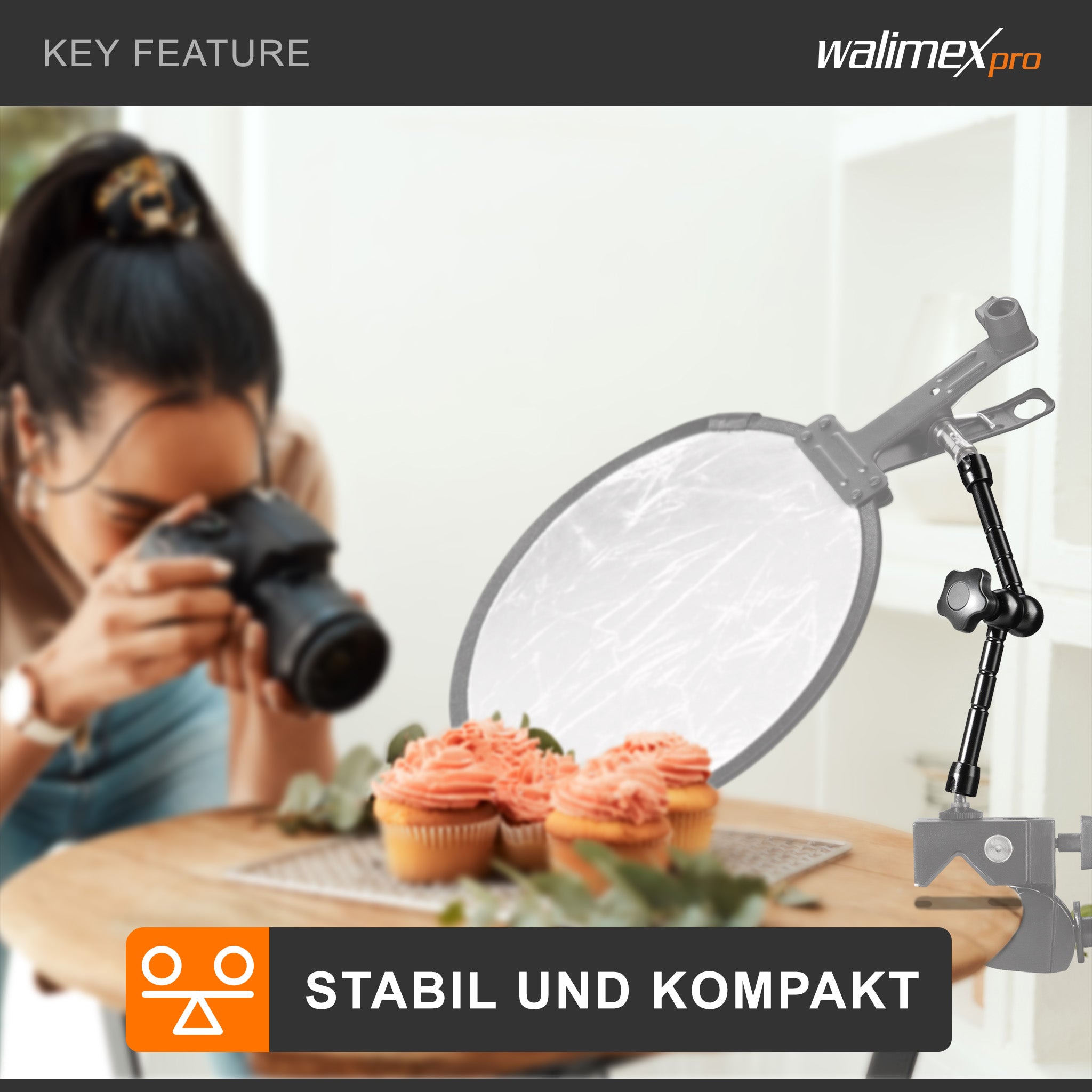 Walimex Pro Swivel Arm Magic 28 Braccio articolato - 280 x 70 x 39 mm - max 2 kg - collegamento 2x 1/4" - Supporto per reflex stativi video rig dolly