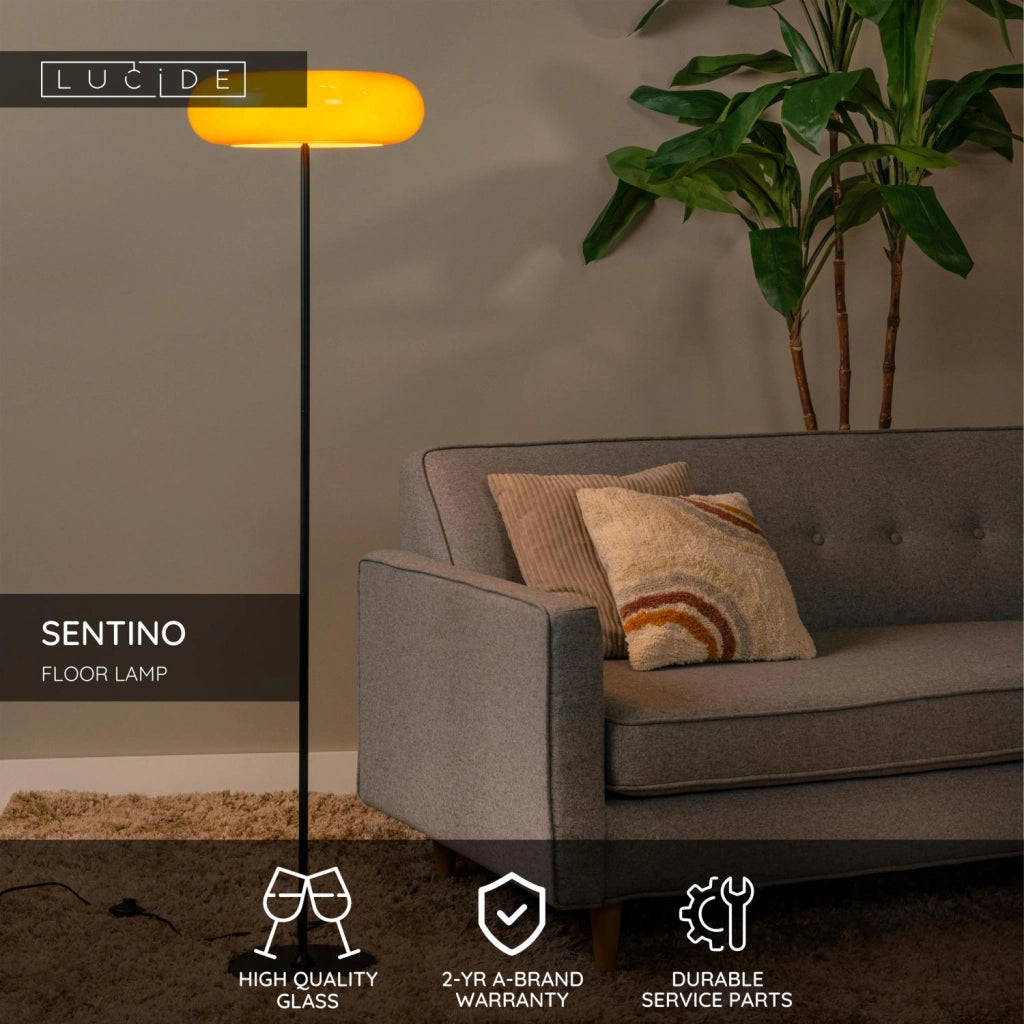 Lampada da terra retro SENTINO 3xG9 vetro arancio nero Lucide