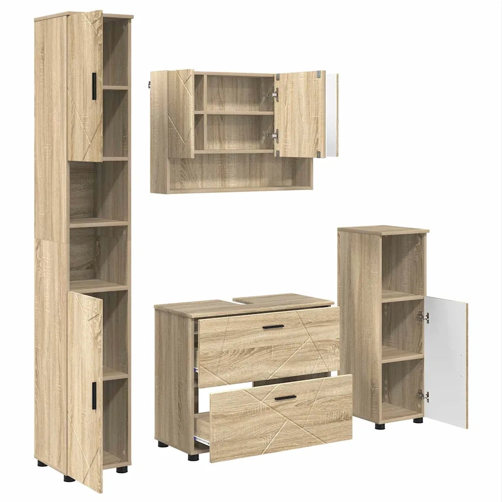 Set di mobili per il bagno con cassetto 4 pcs Rovere Sonoma 3393045
