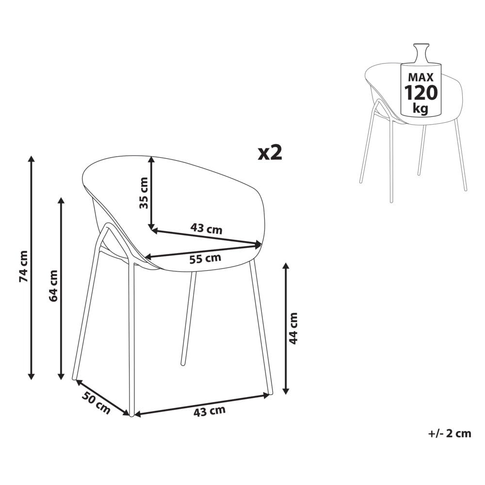 Set di 2 sedie da giardino con seduta in plastica e gambe in metallo nero e marrone resistenti alle intemperie moderne