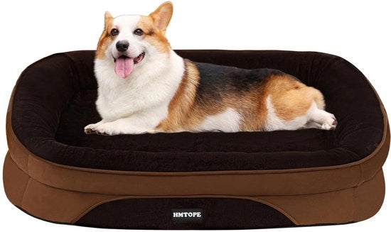 Letto per cani ortopedico, canile quadrifacciale con cuscino cervicale rotante, fondo antiscivolo, rimovibile e lavabile, per cani piccoli e medi, dimensioni 90 x 71 x 15 cm, colore marrone.
