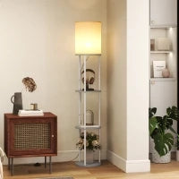 Lampada da Terra con Ripiani e Telecomando, 3 Temperature Colore, Grigio