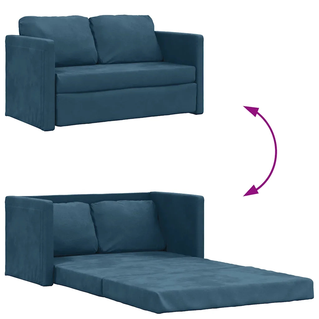 Divano Letto da Terra 2 in 1 Blu 122x204x55 cm Velluto