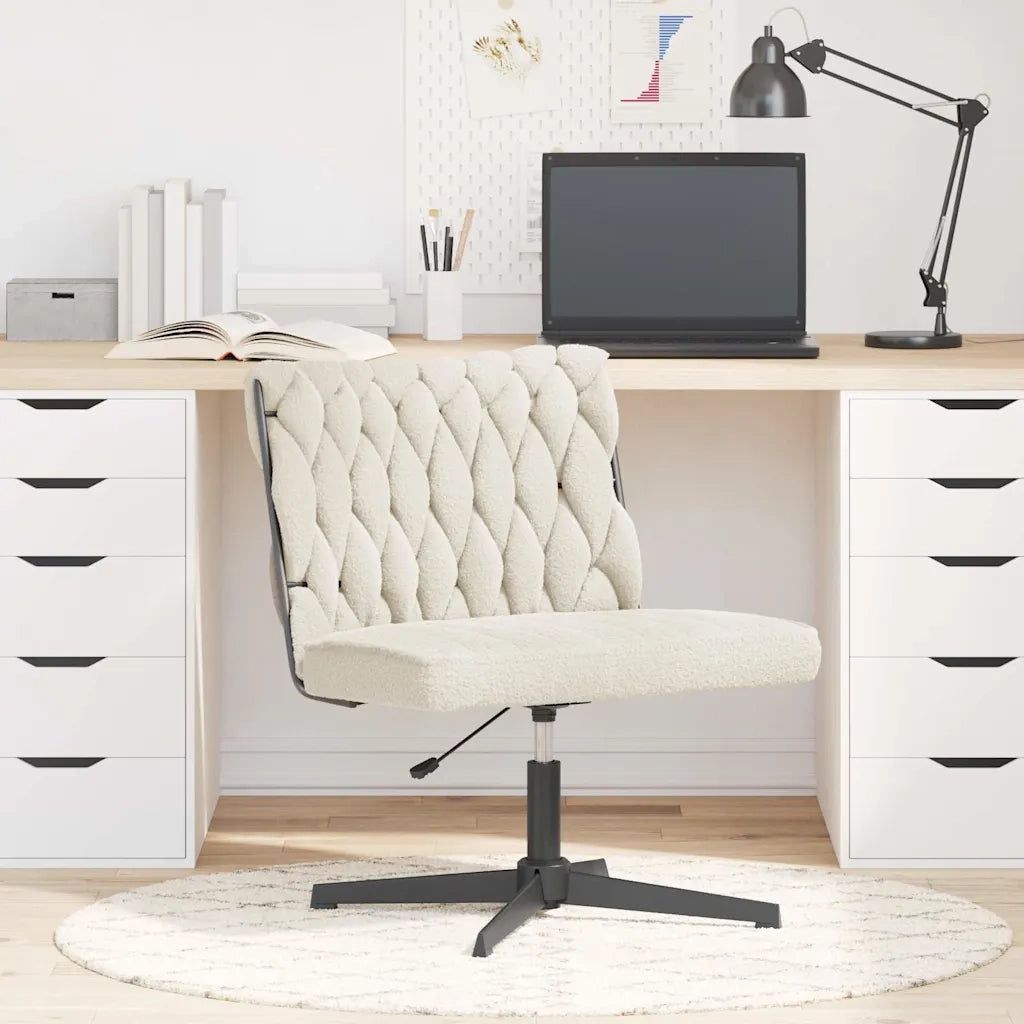Sedia da Ufficio Girevole in Tessuto Riccio Crema Effetto Lana