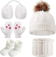 Accessori invernali per bambini | Cappello caldo, sciarpa, auricolari, guanti e calze - Bianco, Dimensione unica