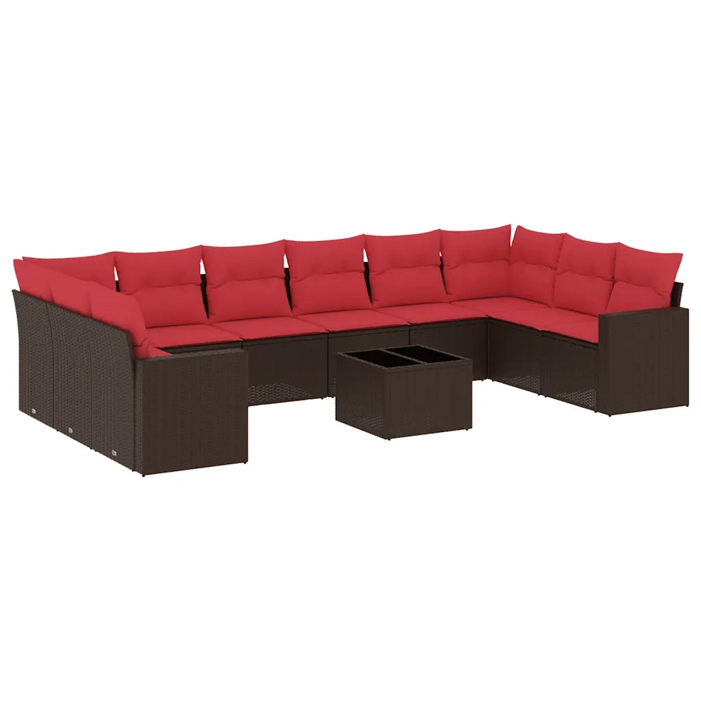 Set Divani da Giardino 11 pz con Cuscini Polyrattan Marrone 3219474