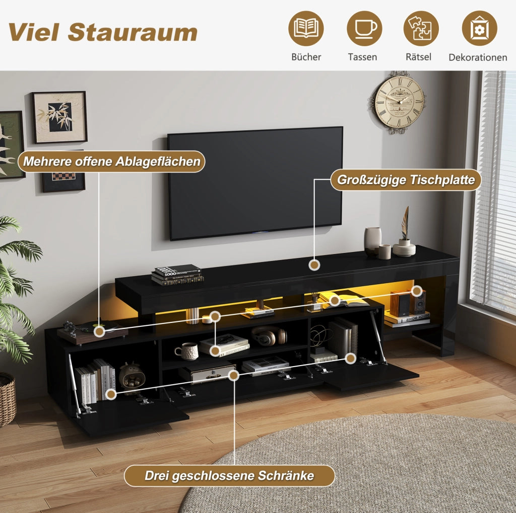 MOBILE TV con LED 192x37x53 cm Nero in Truciolare con 3 ante