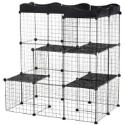Recinto per Animali Domestici Modulabile e Multilivello con Rampa e 2 Porte in Acciaio e PP, 105x70x116 cm, Nero