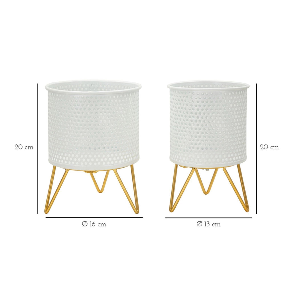 Set di 2 Vasi per Piante VKH411, Bianco, Metallo, 16x16x20 cm