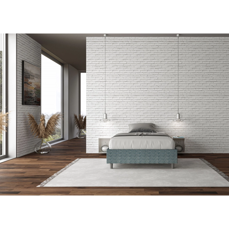 Letto Sommier imbottito 1 piazza e mezza 120x190 cm tessuto Aragona Azelia - Contenitore,Blu