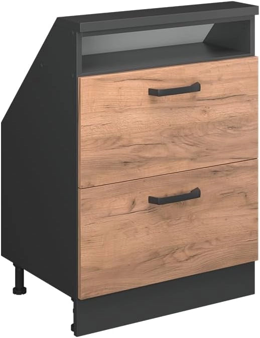 Mobile cucina sottotetto R-Line, Quercia dorata/antracite, 60 cm con 2 cassetti