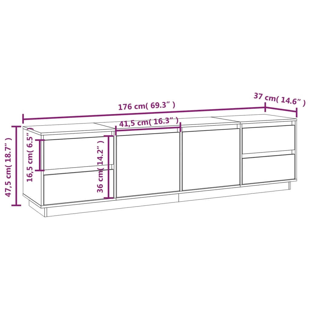 Mobile TV multimediale scaffale TV credenza mobile TV sala da pranzo soggiorno camera da letto 176 x 37 x 47,5 cm legno di pino massiccio bianco 02_0026080