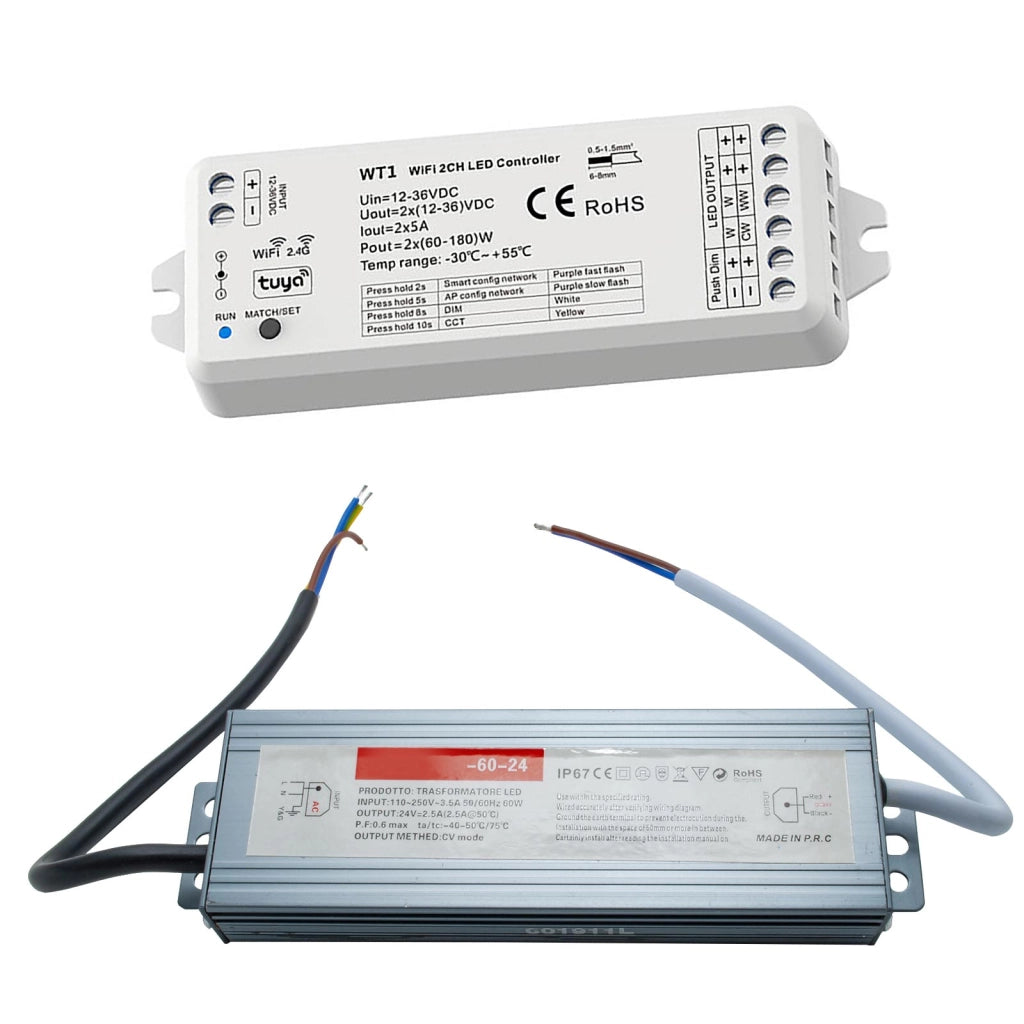Striscia LED KIT SMART tenuta stagna IP68 Linear COB flessibile Neon Flex dimmerabile 24V WiFi Alexa sauna doccia 3000K