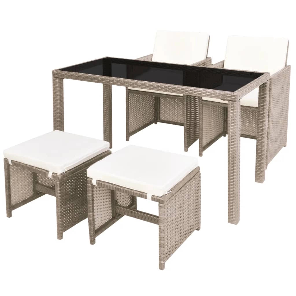 Set di mobili da giardino mobili da esterno set di mobili impilabili con cuscini 5 pezzi rattan beige 02_0018334