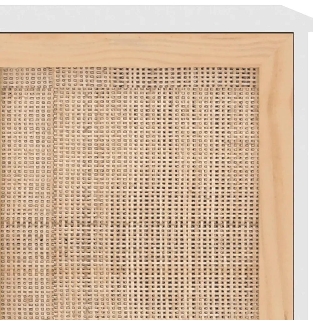 Credenza Bianca 105x30x60cm Legno Massello Pino Rattan Naturale cod mxl 20936