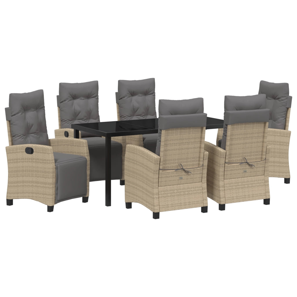 Set da Pranzo da Giardino 7 Pezzi Beige Rattan Polimerico