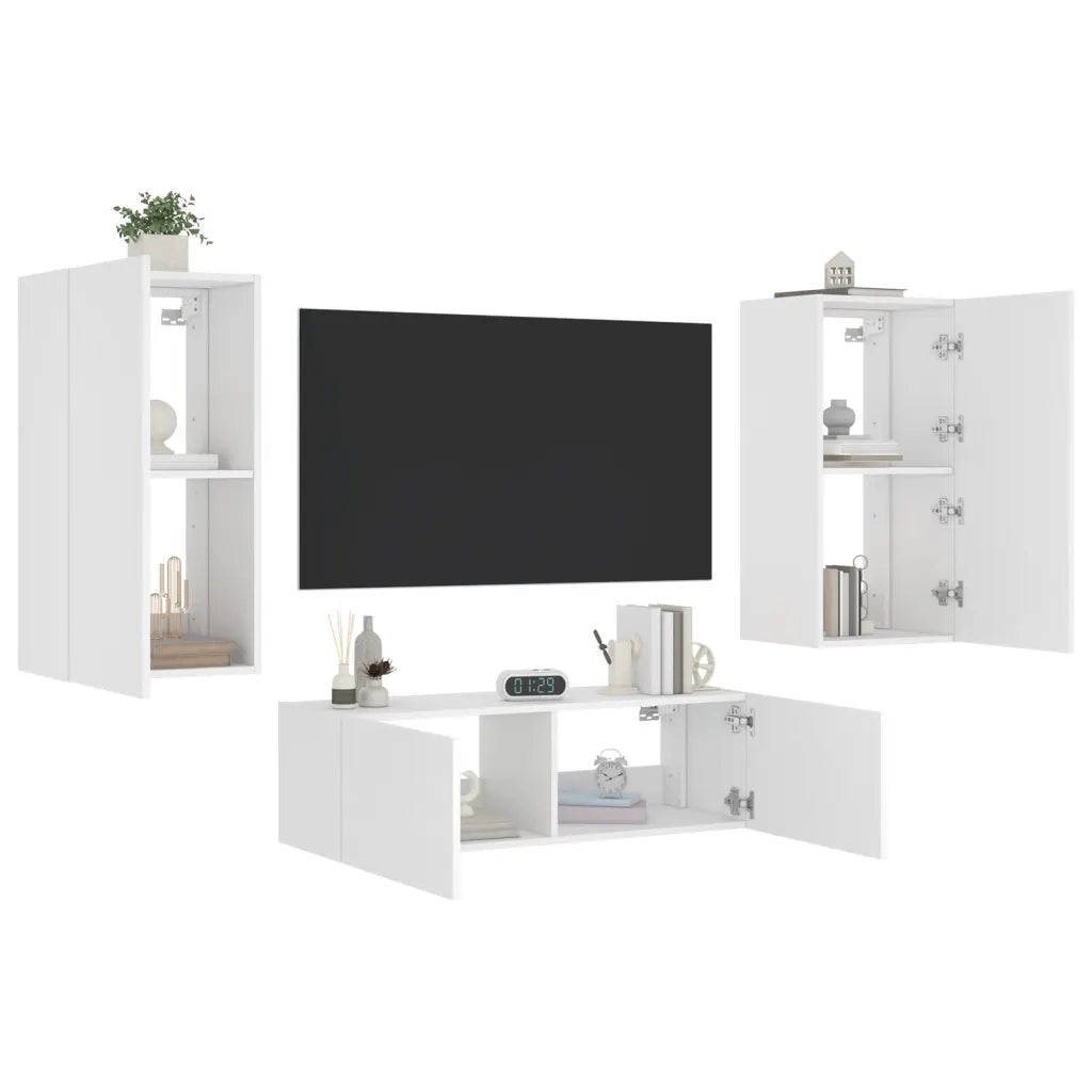 Mobili TV a Muro 3pz con Luci LED-Set di 3 Credenza per TV sospesa Bianchi