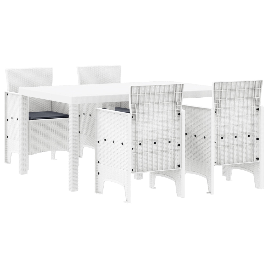 Set da Pranzo per Giardino 5 Pezzi con Cuscini Polyrattan Bianco
