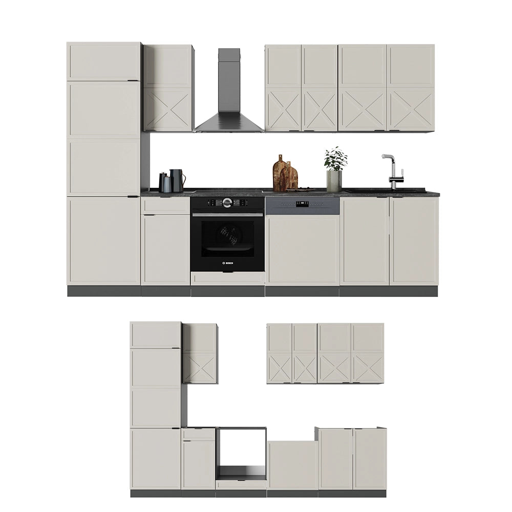 Cucina componibile Fame-Line GrigioBeige/Antracite 300 cm, PL Rovere Vicco