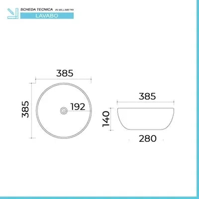 Lavabo da appoggio tondo 38,5 cm nero lucido in ceramica  Zelos