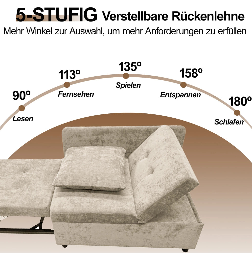 Divano letto 3 in 1 convertibile con schienale reclinabile a 5 posizioni; 177x68x65 cm; beige