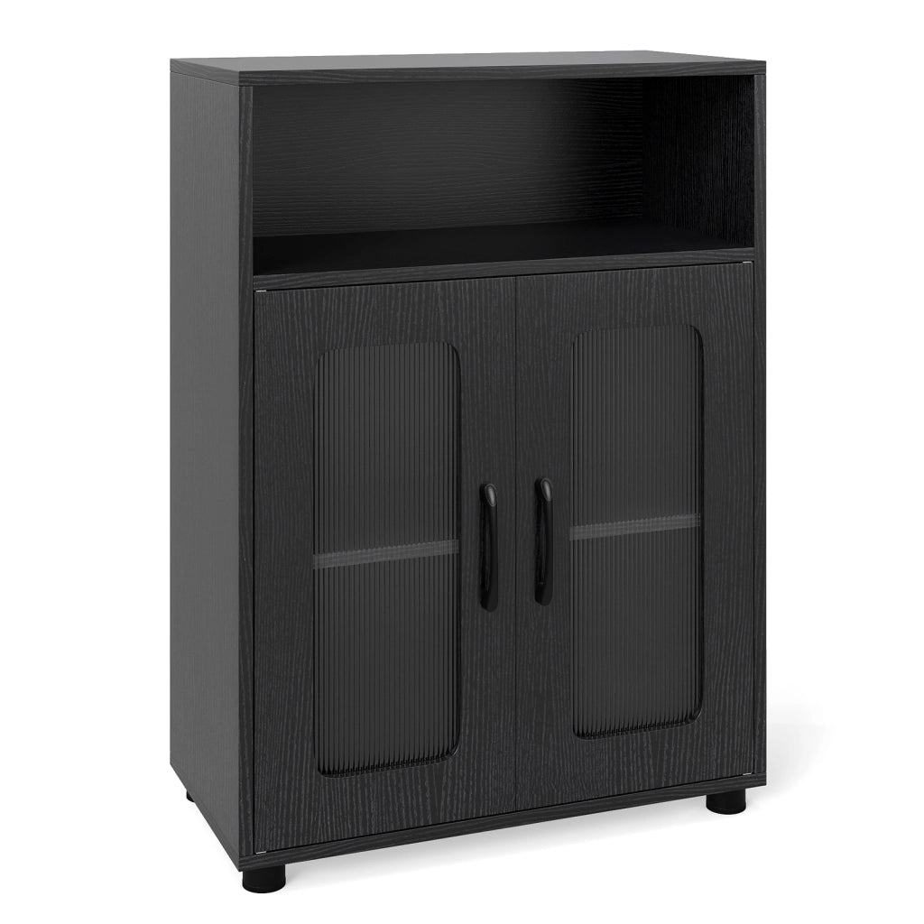 Mobiletto da bagno autoportante con 2 ante ripiano regolabile a 3 livelli scomparto aperto-Mobili da Bagno Organizer per bagno design anti Nero