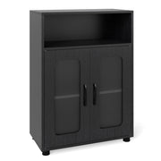 Mobiletto da bagno autoportante con 2 ante ripiano regolabile a 3 livelli scomparto aperto-Mobili da Bagno Organizer per bagno design anti Nero