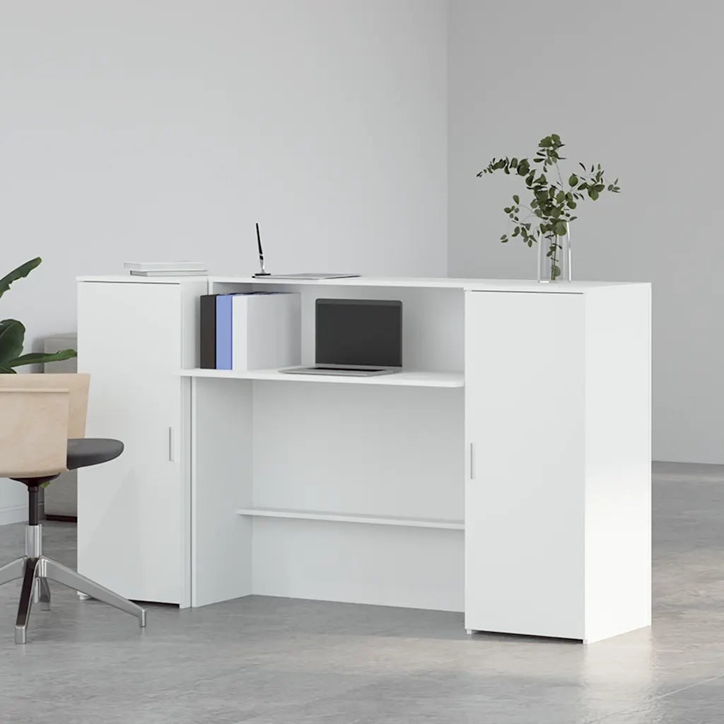 Scrivania per Reception Bianca 180x50x103,5 cm in Legno Massello 3324205