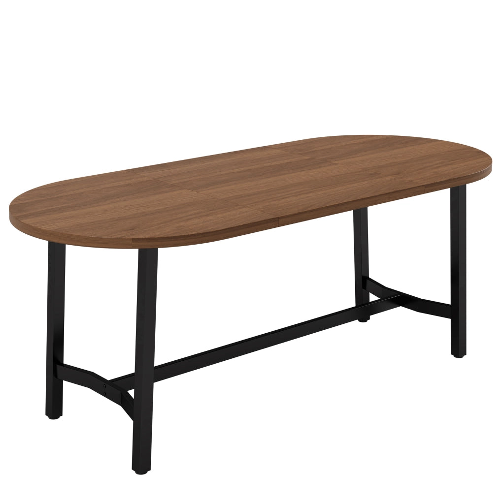 Tavolo da pranzo 180x80 cm con angoli arrotondati; struttura stabile in ferro e MDF; noce