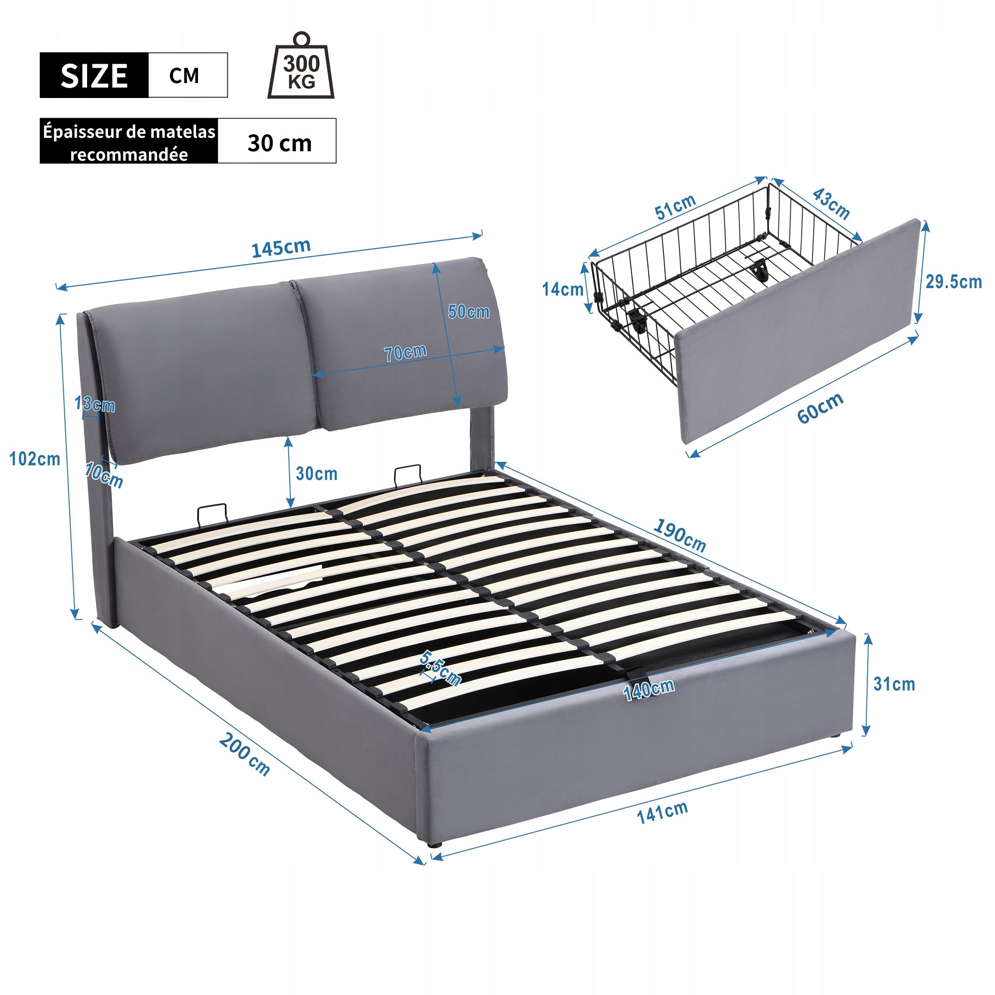 Letto 140x190 - Xylo - 3 Cassetti, Senza Materasso