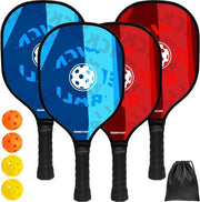 Set di 4 Paddles di Pickleball con Palline e Borse Portatili - Paddle di Pickleball in Legno per Principianti