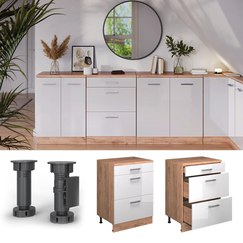 Mobile per mansarda Rion Bianco lucido/Rovere dorato 60 x 83.8 cm senza inclinazione con 3 cassetti Vicco