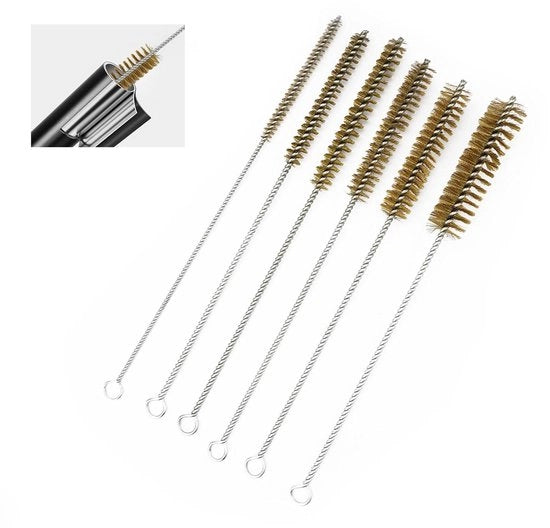 Set di 6 Spazzole per Pulire Tubi in Ottone - 8-25mm Spazzola con Foro per Trapano a Manopola per Pulire Tube di Prova Spazzola a Canna di Reed - Dimensione Piccola