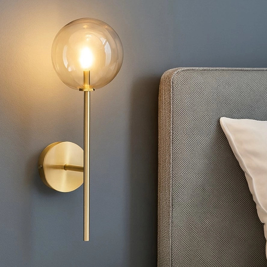 EQUINOXE APPLIQUE A PARETE OTTONE ANTICO E AMBRA IN VETRO 1 LUCE ATTACCO G4 LAMPADINA INCLUSA