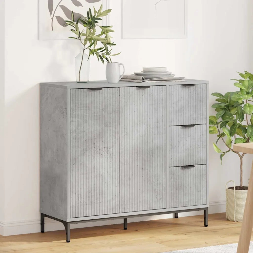Credenza-Buffet-Armadio da cucina Grigio cemento 89.5 x 33 x 82 cm Legno multistrato