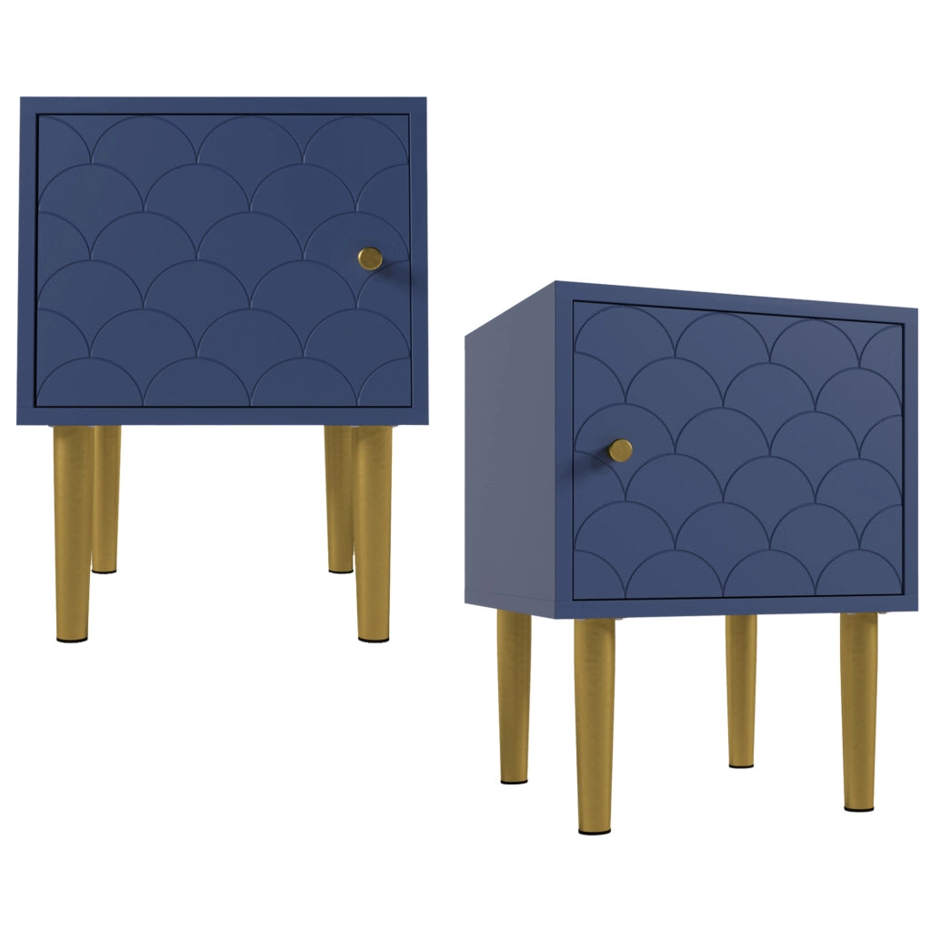Comodino 35x35x51 cm blu navy in pannello truciolare e metallo con anta