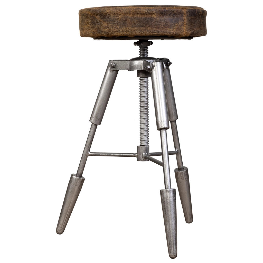Sgabello in metallo e pelle marrone 39x39x55h