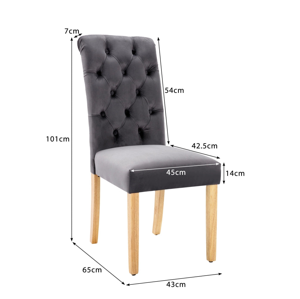 Set 2 sedie da pranzo in velluto con gambe in rovere; grigio