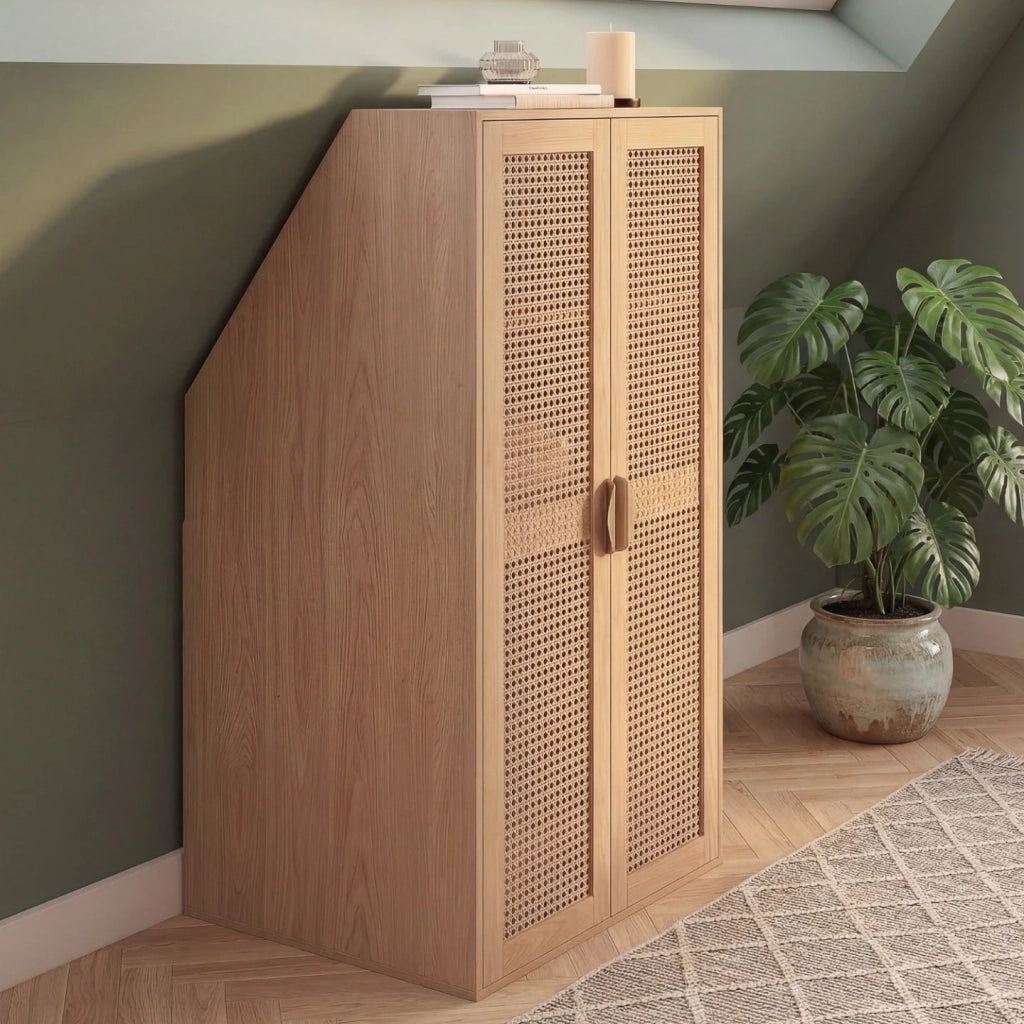 IDMarket - Armadio a 2 ante inclinate EDHEN 60 x 50 x 70/110 cm legno e canna