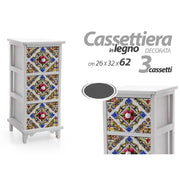 Trade Shop - Cassettiera 3 Cassetti Comodino Cucina Bagno Camera Letto Legno 62x26x32cm 829390 -