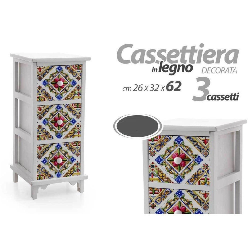 Trade Shop - Cassettiera 3 Cassetti Comodino Cucina Bagno Camera Letto Legno 62x26x32cm 829390 -
