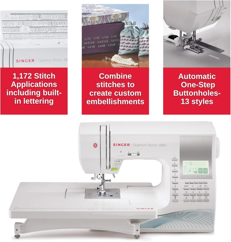 SINGER 9960 Macchina da cucire e per quilting con set di accessori, tavolo di prolunga, 600 punti, modalità autopilota elettronica