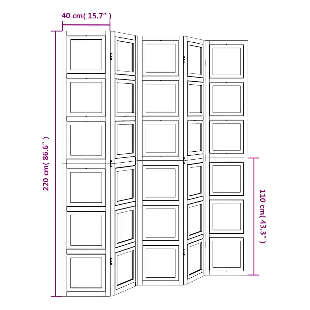 Divisorio Ambienti 5Pannelli Bianco Legno Massello di Paulownia 358696