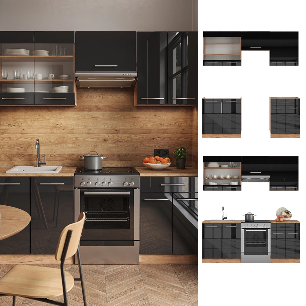 Cucina componibile Fame-Line Antracite lucido/Rovere dorato 200 cm, PL Rovere Vicco