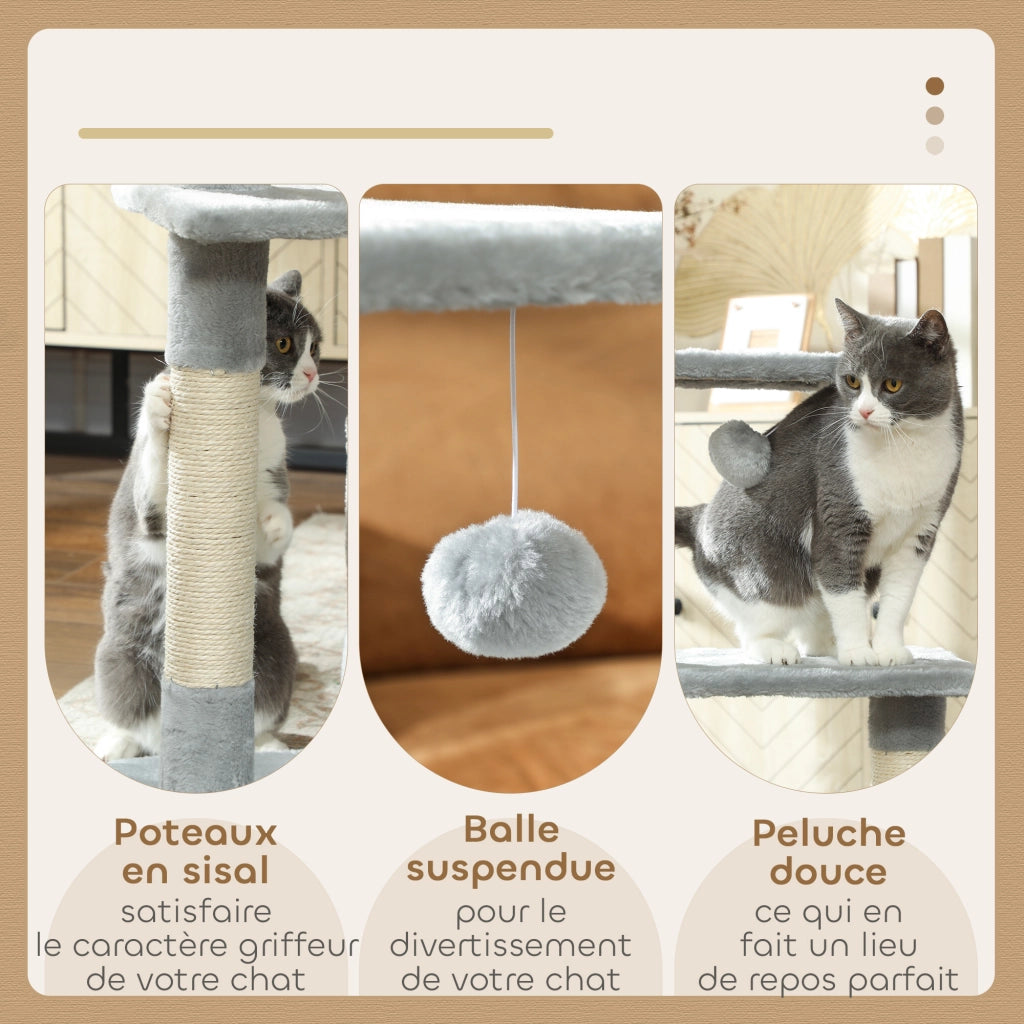 Tiragraffi per Gatti con Piattaforme e Cuccia ¨C Xylo ¨C Grigio 50x30x81,5cm