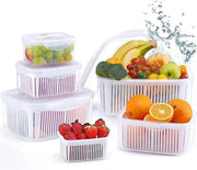 Contenitori di conservazione alimentare Frutta Verdura con coperchio Filtro, set di 5, 5,8 L + 3,8 L + 2,3 L + 1,3 L + 0,7 L BPA libero, contenitori di conservazione alimentare ben separabili, organizzatore del frigorifero