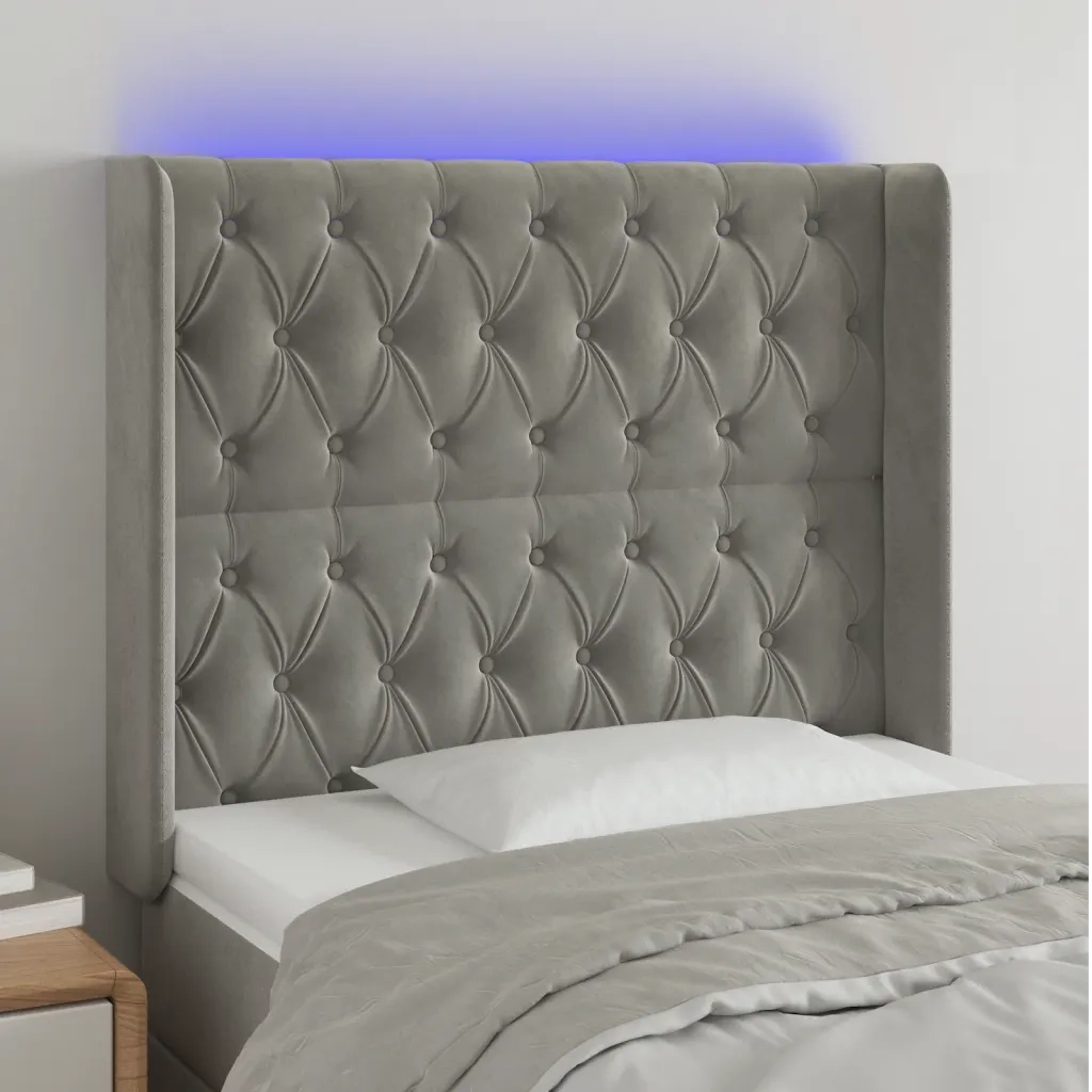 Testiera a LED-Testata con LED Grigio Chiaro 103x16x118/128 cm in Velluto 819284