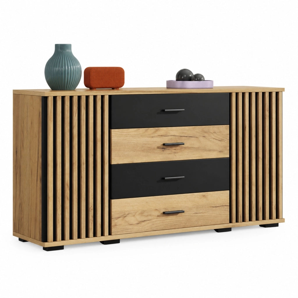 Madia 140 cm in MDF con 4 cassetti e 2 ante