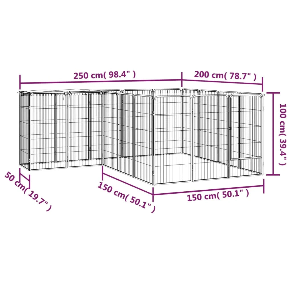 Recinto per cani 18 pannelli 50 x 100 cm acciaio verniciato a polvere nero 02_0043613
